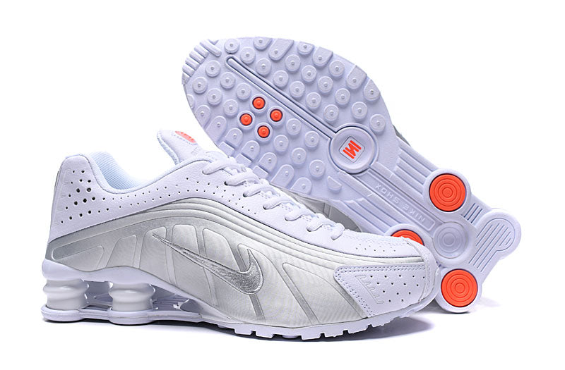 Nike shox r4 white silver sales red