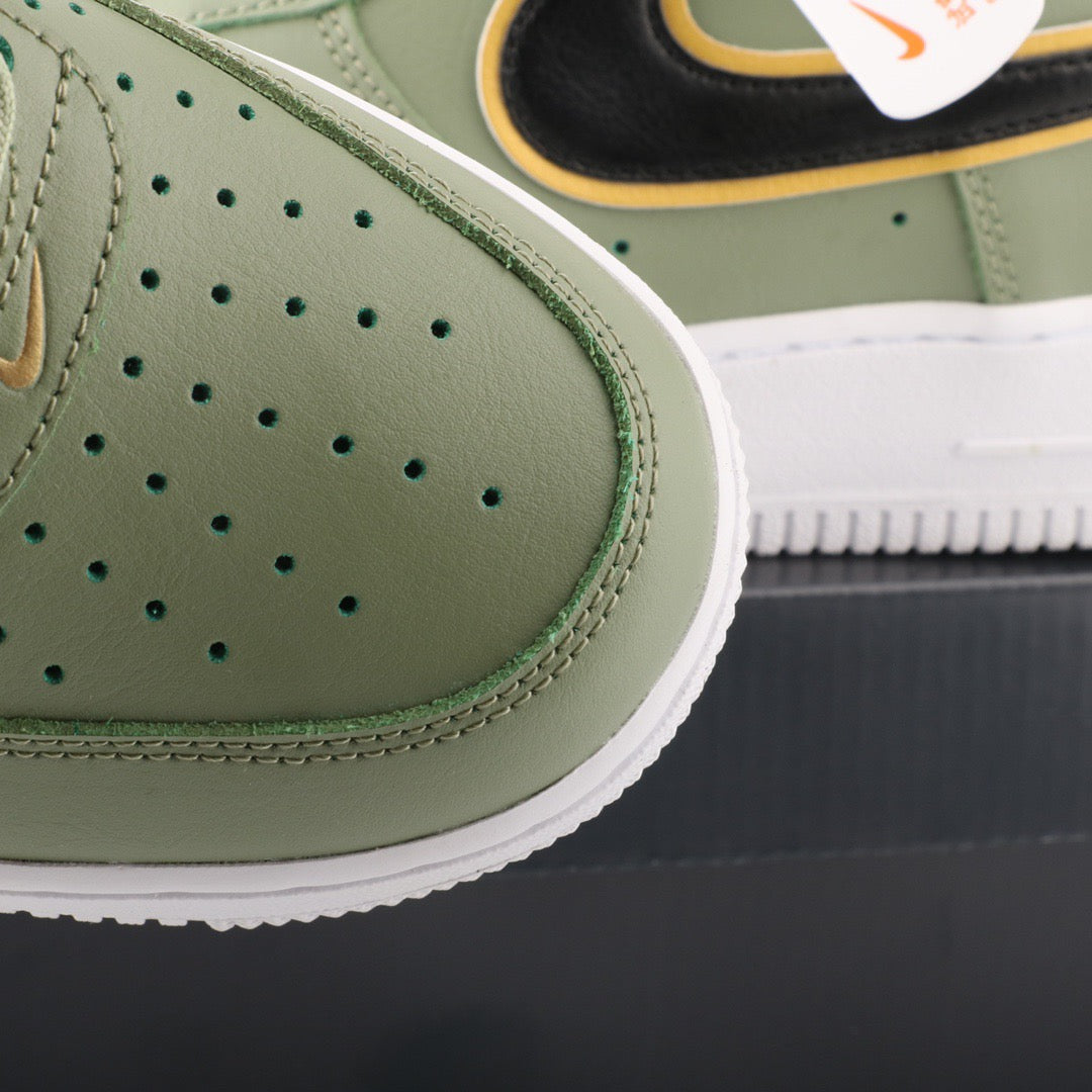 TÊNIS NIKE AIR FORCE 1 DOUBLE SWOOSH OLIVE GOLD BLACK